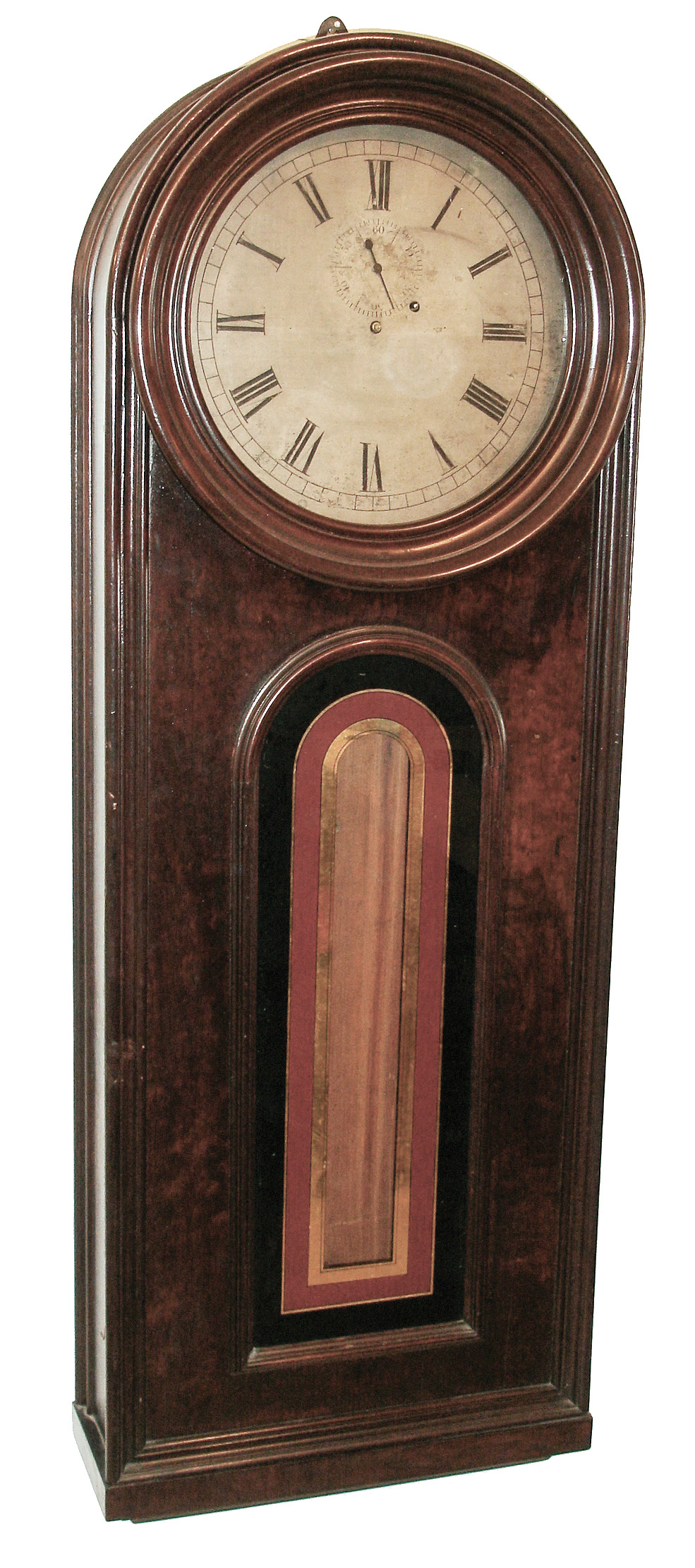 E. Howard & Co., Boston, Mass., ÒNo. 12 RegulatorÓ wall clock, 8 days, time only, weight driven movement in a mahogany case with a silvered brass dial and reverse painted lower tablet, c1874 — Antique Clocks Price Guide