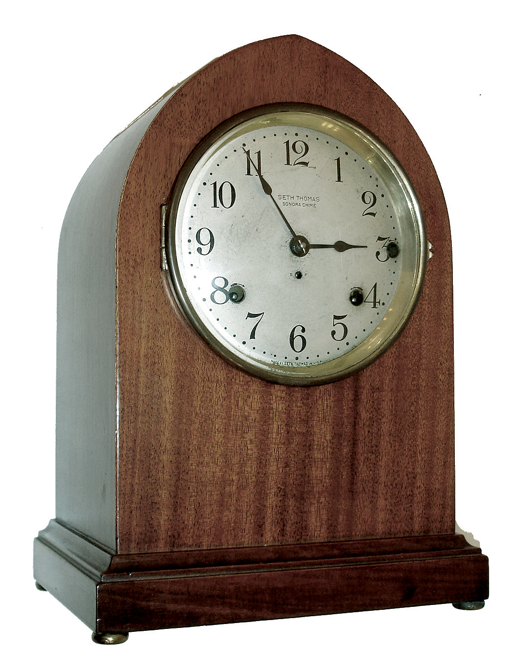 Seth Thomas Clock Co., Thomaston, Conn., ÓChime Clock No. 14Ò with 8 days, time and strike, movement (No. 89AG) and 5 bell Sonora chime movement (No. 90B) in a mahogany case, c1911. — Antique Clocks Price Guide