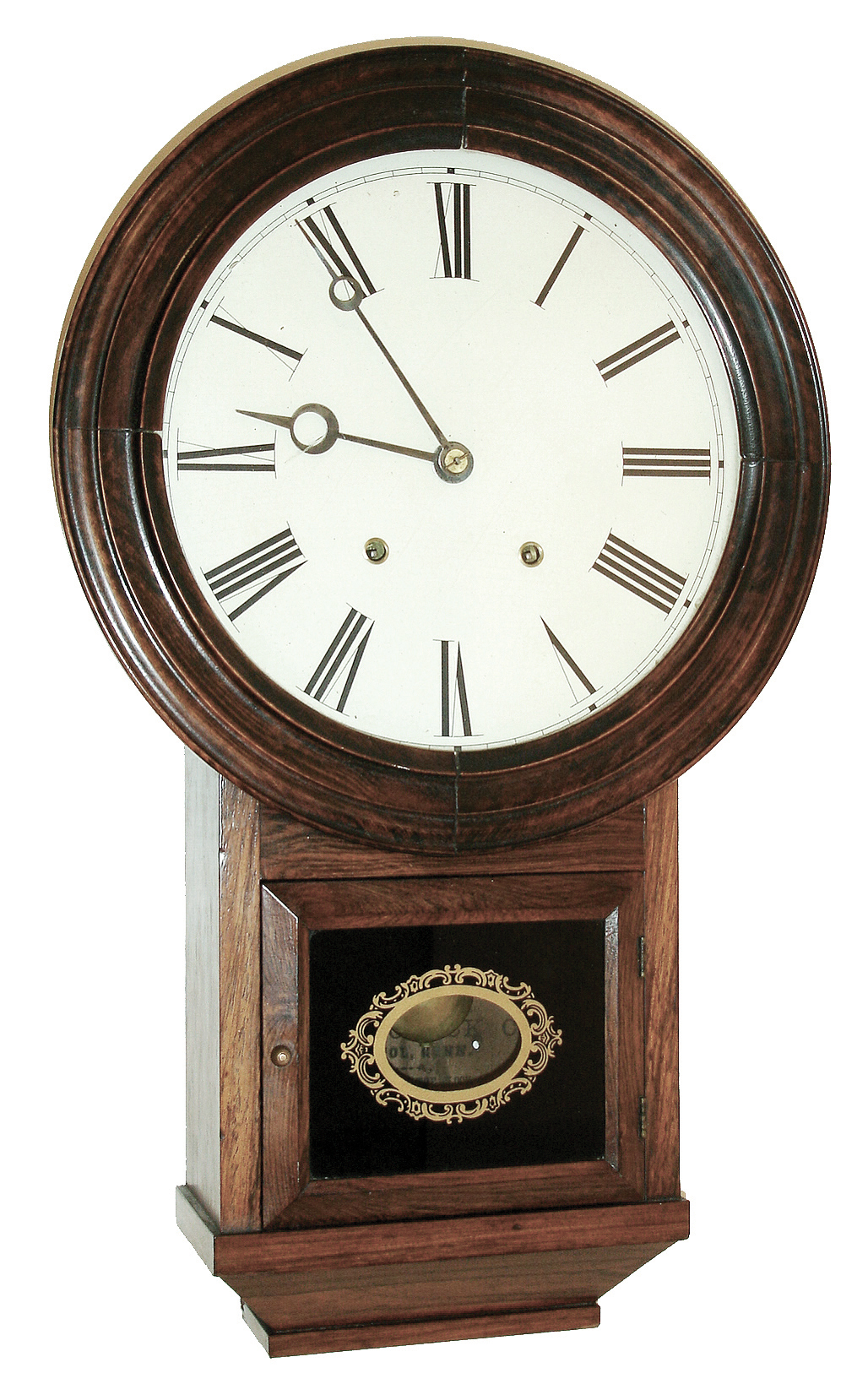 Atkins Clock Co., Bristol, Conn., ÓRound Top DropÒ model, 30 day, time and strike, brass movement wall clock with fusee spring power, c1860 — Antique Clocks Price Guide