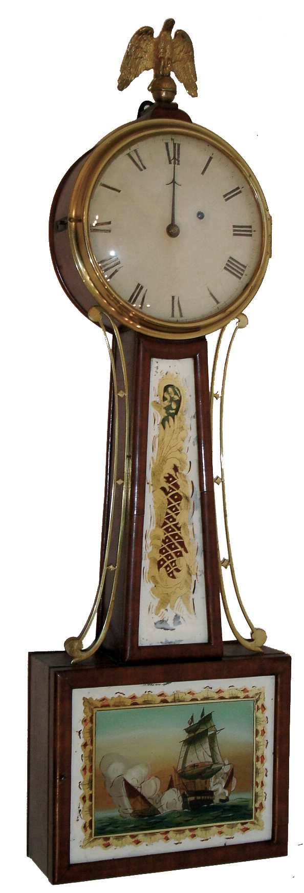 Unsigned, Boston, Mass. area, 8 days, weight brass movement Patent Timepiece or ÒbanjoÓ clock, c1815 — Antique Clocks Price Guide