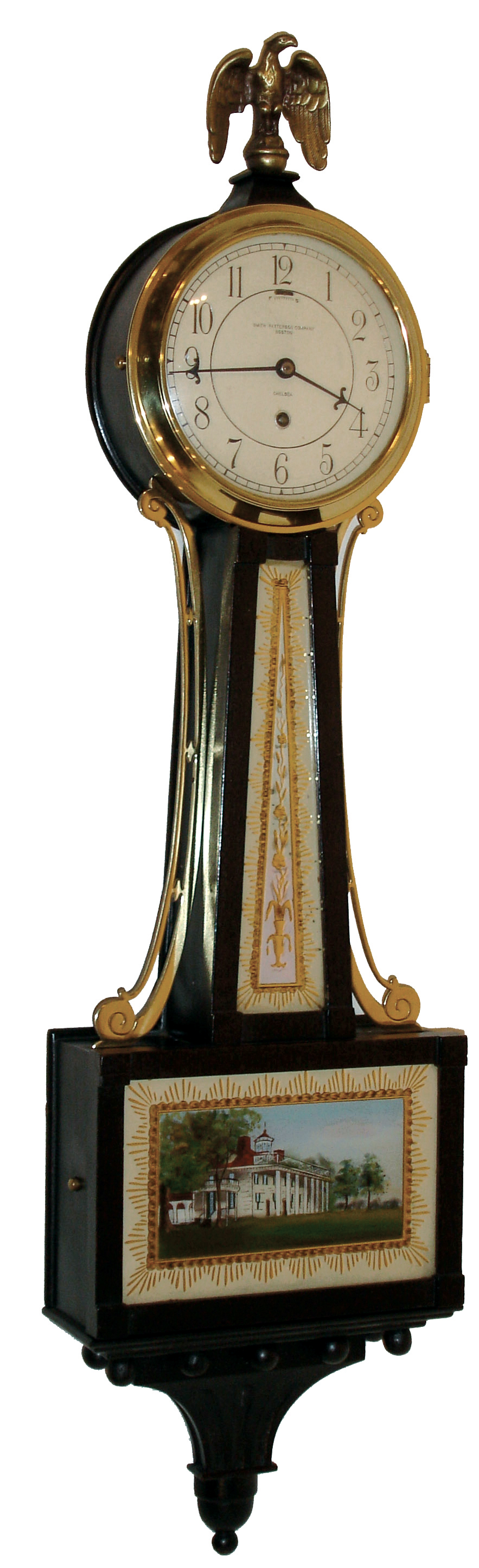 Chelsea Clock Co., Boston, for Smith Patterson Co., Boston, mahogany, 8 days, time only, 3/4 banjo clock 168305, 1925 — Antique Clocks Price Guide