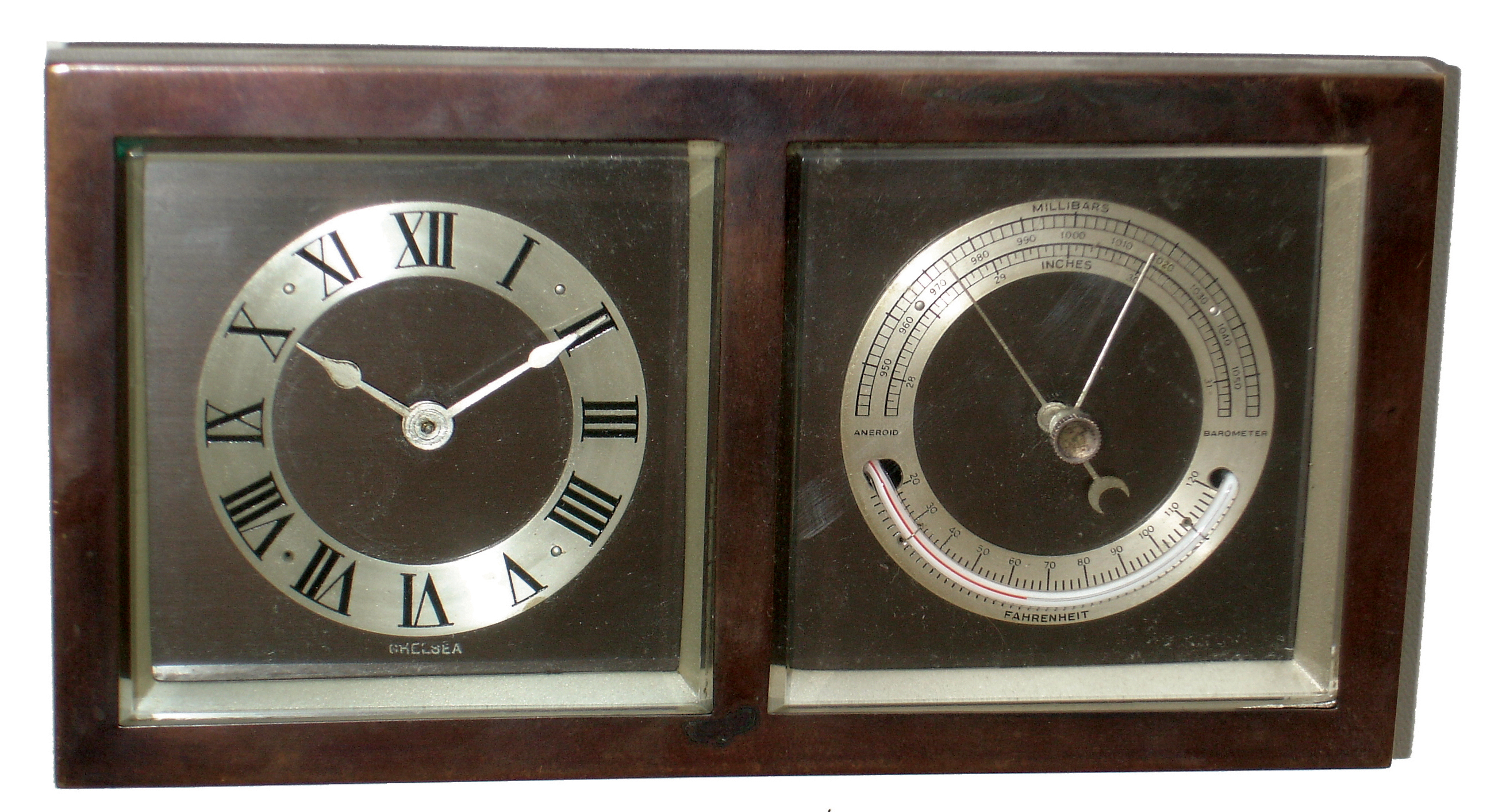 Chelsea Clock Co., Boston, ÒPerryÓ bronzed, 8 days, time only, clock and barometer desk set, No. 273515, 1940 — Antique Clocks Price Guide