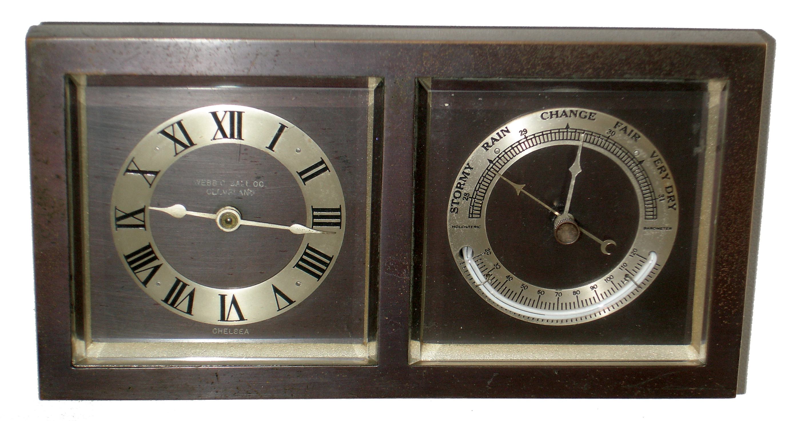 Chelsea Clock Co., Boston, for Webb C. Ball Co., Cleveland, ÒPerryÓ bronzed, 8 days, clock and barometer desk set, No. 224272, 1936 — Antique Clocks Price Guide