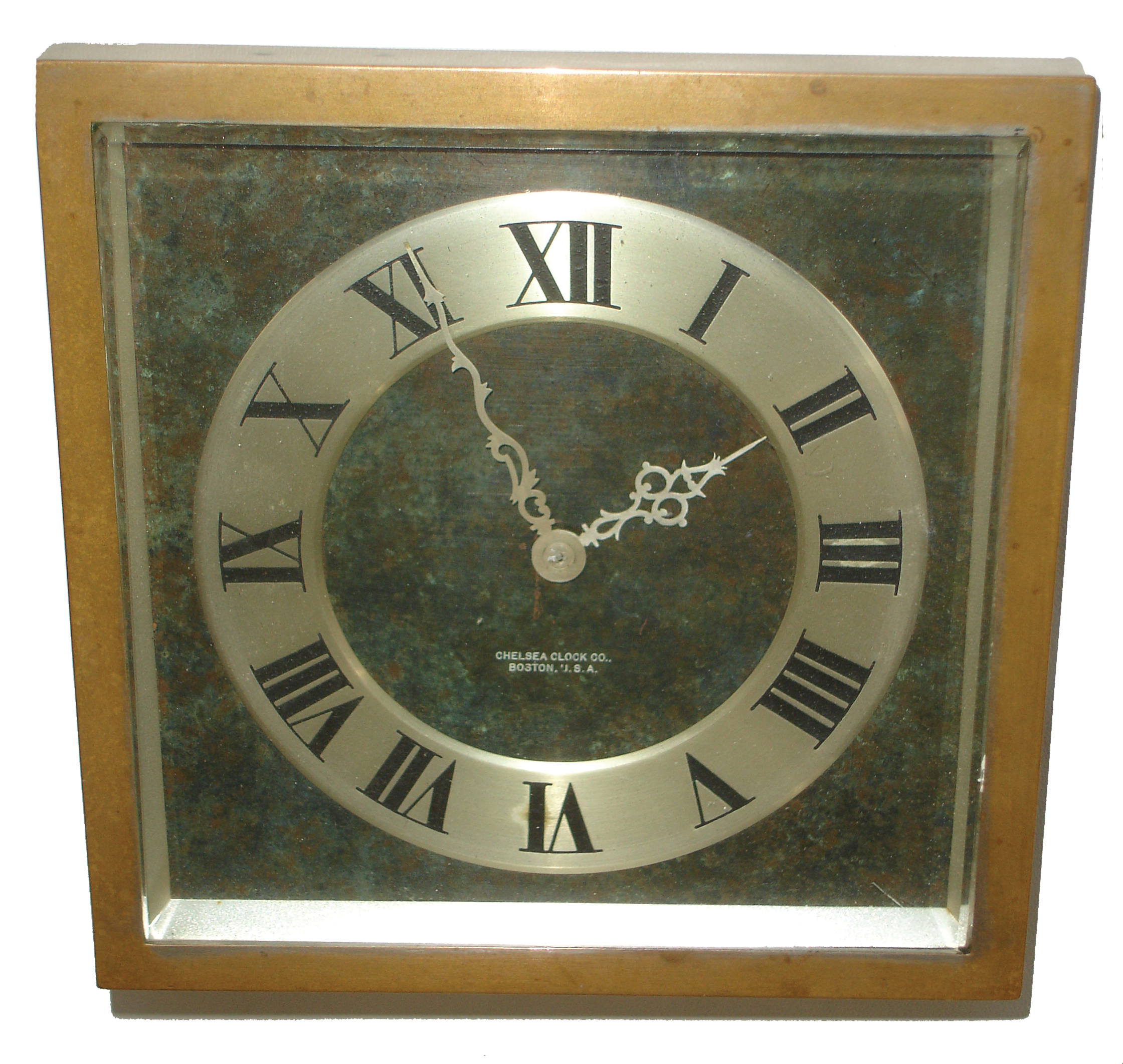 Chelsea Clock Co., Boston, ÒRaleighÓ brass, 8 days, time only, easel-style desk clock, No. 184553, 1928 — Antique Clocks Price Guide