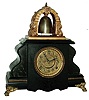 William L. Gilbert Clock Co., Winsted, Conn., ÓCurfewÒ 8 days, time and strike, black enameled wood mantel clock, visible escapement, c1915
