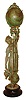 Ansonia Clock Co., New York, NY, ÒHuntressÓ ball swinger clock with a spring driven, 8 days, timepiece mounted within a brass sphere and a spelter figure statue of a young woman carrying game birds and holding the clock aloft in her left hand, mounted to an japanned cast iron base, c1901.