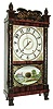 E. & G. W. Bartholomew, Bristol, Conn., 30 hours, time & strike wood movement shelf clock in diminutive mahogany veneered case with paw feet, carved pineapples and stenciled half column & splat, c1835.