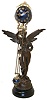 Ansonia Clock Co., New York, NY, ÓGloria Ball SwingÒ, figural mystery shelf clock, 8 days, time only, spring driven movement in a blue painted ball case with applied brass Arabic numerals and supported by winged spelter statue with a Syrian Bronze finish on an ebonized base, c1900