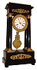 French, 8 days, time and strike, spring brass movement 4-column Empire portico mantel clock, c1900