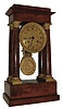 French, 8 days, time and strike, spring brass movement 4 column mini Empire portico mantel clock, c1900