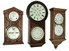 Clocks- 3 (Three): New Haven Clock Co., ÒJerome & Co.Ó, New Haven, Conn., ÒRegisterÓ, 8 days, time and strike, double dial wall clock, c1880 (2) L.F. & W.W. Carter, 8 days, time and strike, double dial calendar clock case (only), c165. (3) Ithaca Calendar Clock Co., Ithaca, NY, ÒNo. 7 Shelf CottageÓ, 8 days, time and strike, double dial calendar clock, c1880