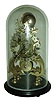 English, a lower caliber single fusee skeleton clock, passing hour strike, with a silvered brass dial and a round glass dome, c1900