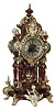 Lenzkirch, Germany, very rare burgundy porcelain / ormolu /and walnut, open well mantel clock, with cast pendulum, all in the French style., with over two dozen pieces of brass trim, some gilt, some silver or nickel plated, professionally restored, serial Nr. 654919, and with original brass + steel Lenzkirch key, C1880
