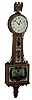 Foster Campos, Pembroke, Mass., miniature, 8 days, time only, banded mahogany banjo wall clock, Moberg glasses, c1980