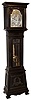 Seth Thomas Clock Co., Thomaston, Conn., ÓHall Clock No. 25Ò, tall case clock, 8 days, time, strike and Westminster chimes on bells, three brass, weight driven movement in an ebonized oak case with beveled glasses. Silvered brass dial with gold leafed numerals and spandrels, c1900