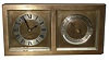 Chelsea Clock Co., Boston, for Abercrombie & Fitch, ÓPerryÒ brass easel-style, 8 days, time only, clock and barometer desk set, with curved thermometer, No. 188285, 1928