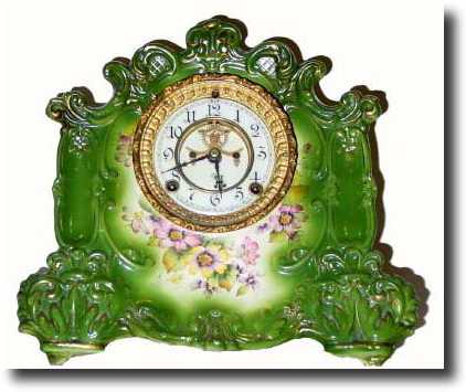 C.1910, Ansonia Clock Co, RAINBOW, porcelain china clock in excellent original condition. — Antique Clocks Price Guide