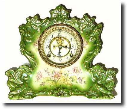 C.1910, Ansonia Clock Co, REVIEW, porcelain china clock in very good original condition, — Antique Clocks Price Guide