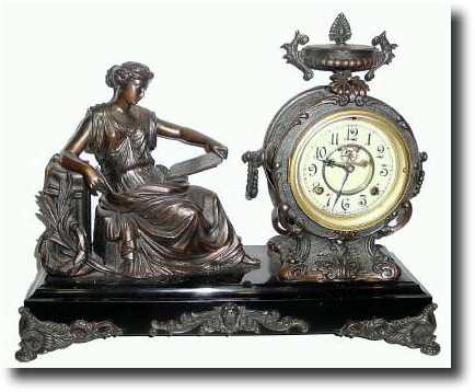 C.1900, New Haven Clock Co., CLOTHO, Figural clock in — Antique Clocks Price Guide