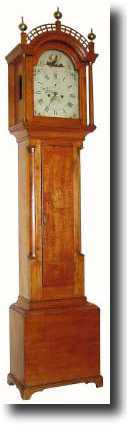 C.1825, James Cross, Rochester, NH, tiger maple tall clock. — Antique Clocks Price Guide