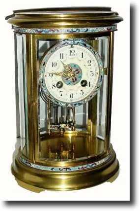 C.1900, French Oval Crystal Regulator, with multi color cloisonne — Antique Clocks Price Guide