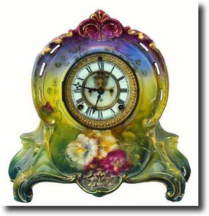C.1910, Ansonia, Royal Bonn, La Riviere, porcelain china clock in — Antique Clocks Price Guide