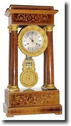 C.1840, French, 4-Column Empire clock in rosewood with satinwood inlay. — Antique Clocks Price Guide