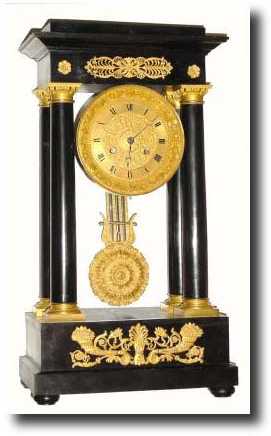 C.1840, French, 4-Column Empire Mantel clock, ebonized wood — Antique Clocks Price Guide