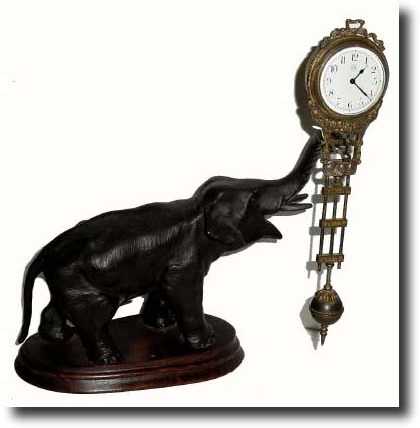 C.1910, German, Junghans, ELEPHANT, bronzed spelter swinging mystery timepiece — Antique Clocks Price Guide