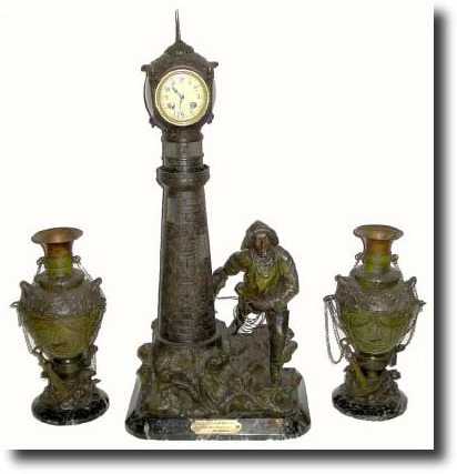 C.1890, French, Large 3-Piece Mantel Set "Hardi Courage, — Antique Clocks Price Guide