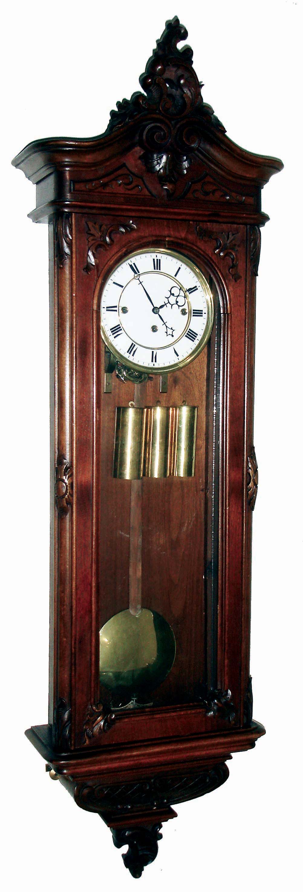 Clocks- 2 (Two) German walnut 3 weight, 8 days, walnut Vienna regulator wall clocks, c1890 — Antique Clocks Price Guide
