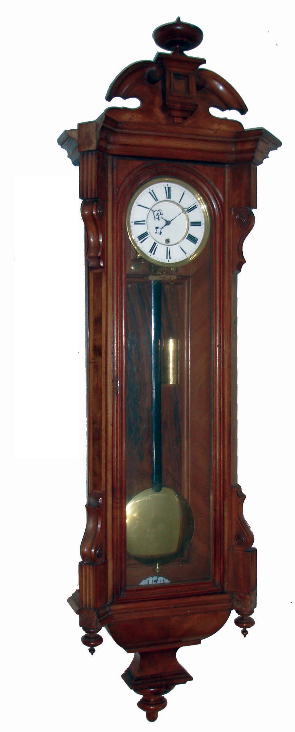 German walnut long duration, single weight, time only Vienna regulator wall clock, c1880 — Antique Clocks Price Guide