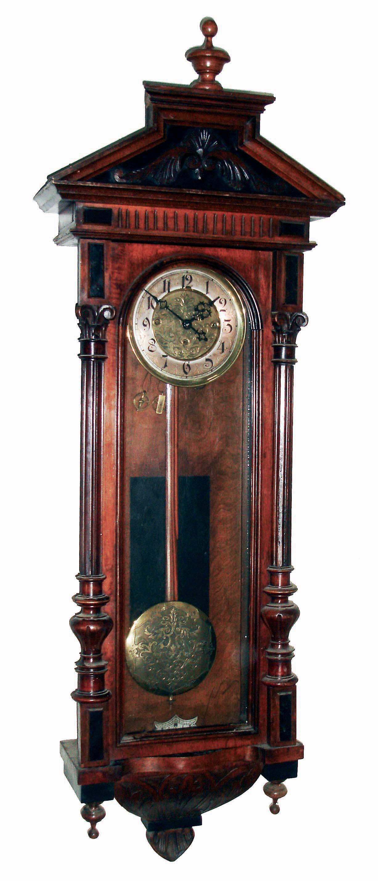 Clocks- 2 (Two) German walnut 3 weight, 8 days, Vienna regulator wall clocks, one serpentine, one Gustav Becker, c1890 — Antique Clocks Price Guide
