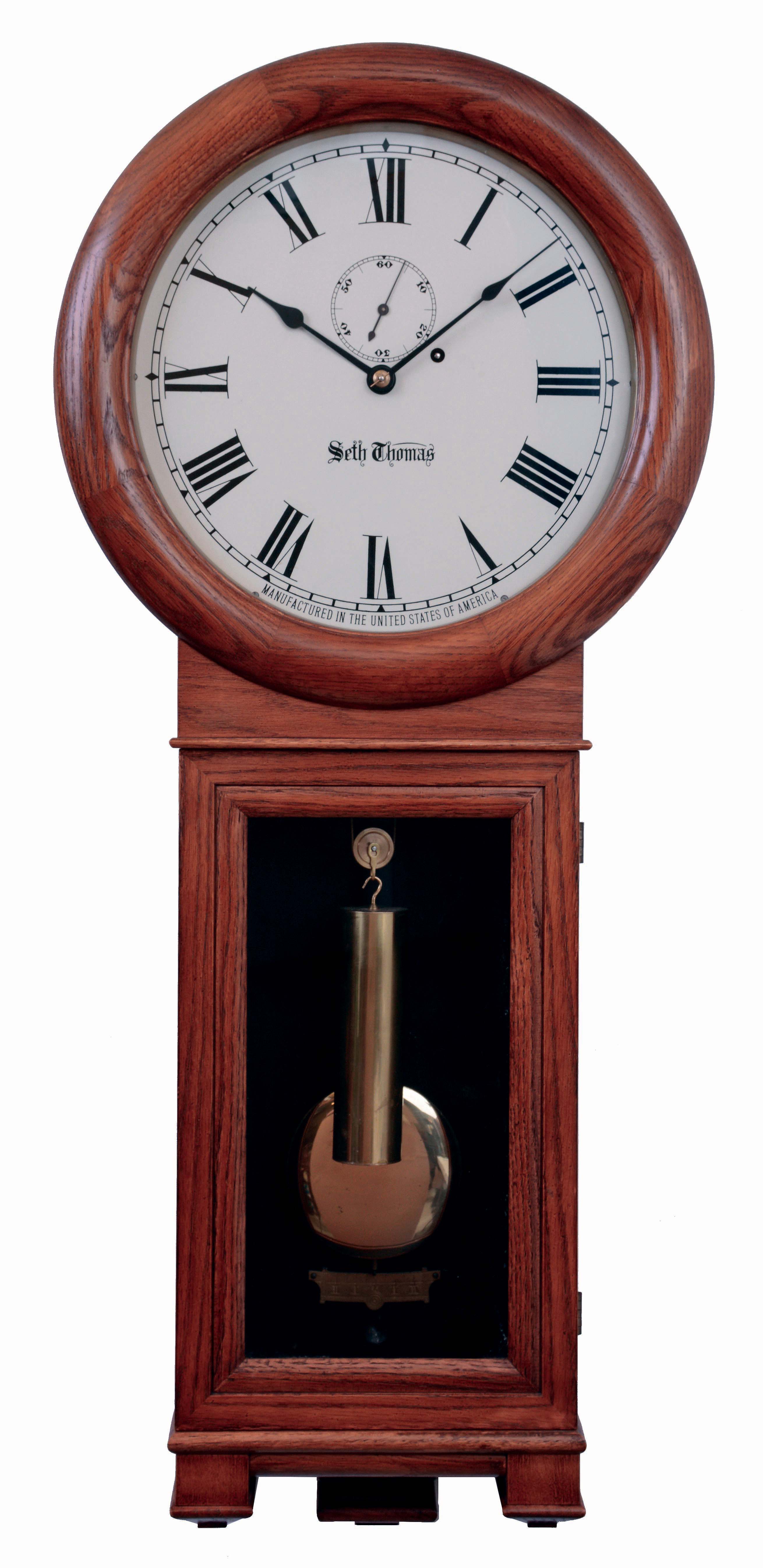 Seth Thomas Clock Co., Thomaston, Conn., "Regulator No. 2" Reissue in an oak case with 8 days, weight driven timepiece movement, c1976. — Antique Clocks Price Guide
