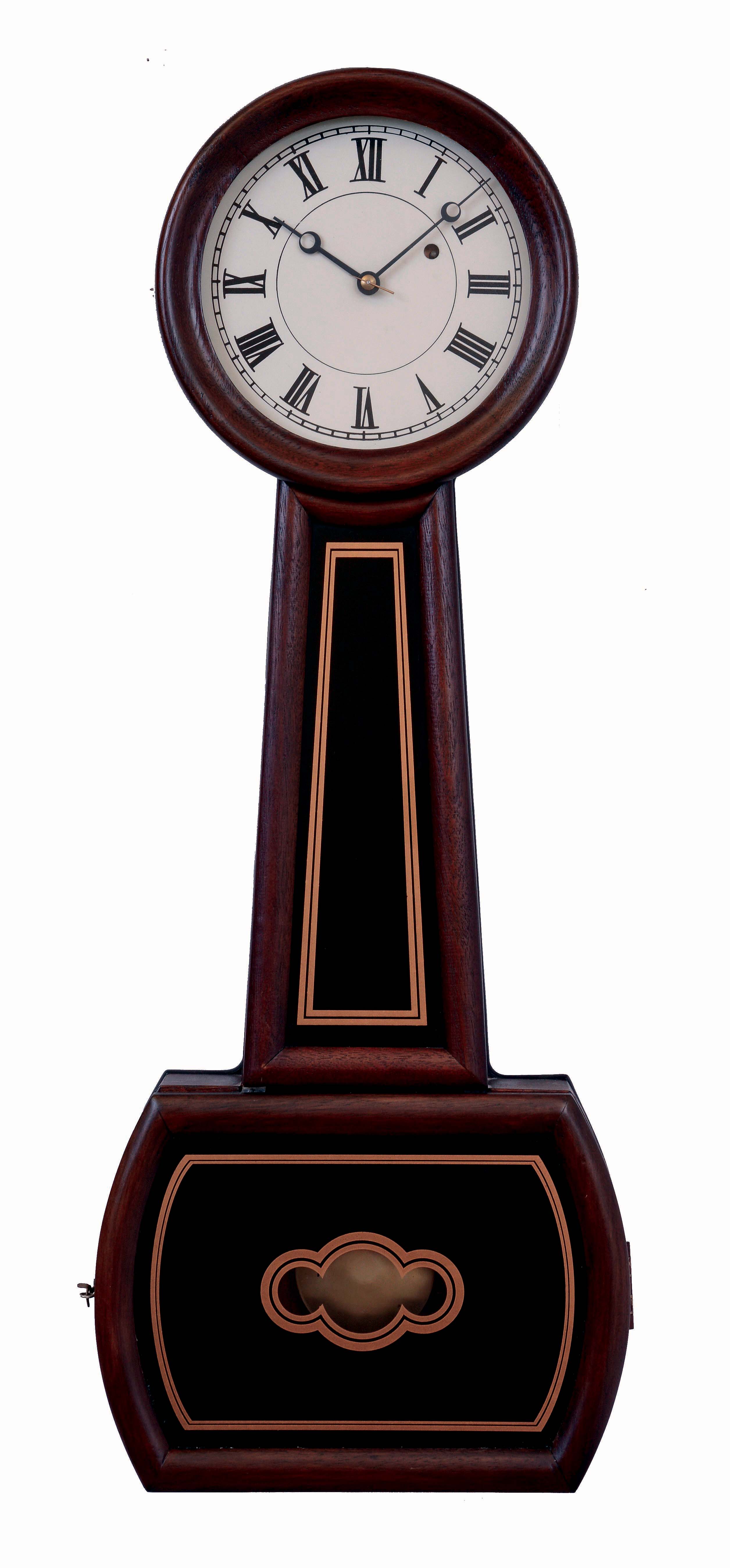 American, mahogany cased, modern reproduction of Massachusetts style banjo timepiece, with weight driven, 8 days movement, c2010 — Antique Clocks Price Guide