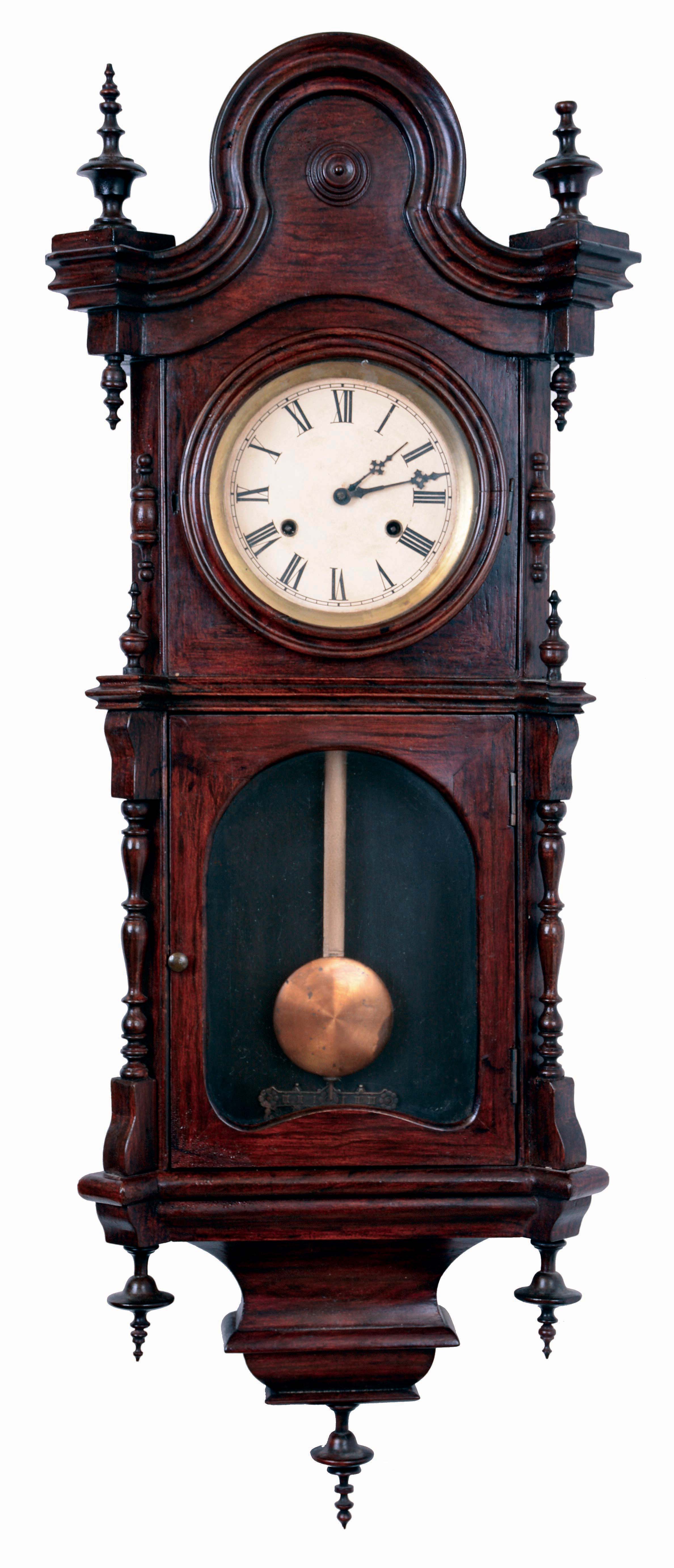 Welch, Spring & Co., Forestville, Conn., "Regulator No. 4" hanging clock in a walnut case with a spring driven, double wind 30 day timepiece movement, c1874. — Antique Clocks Price Guide