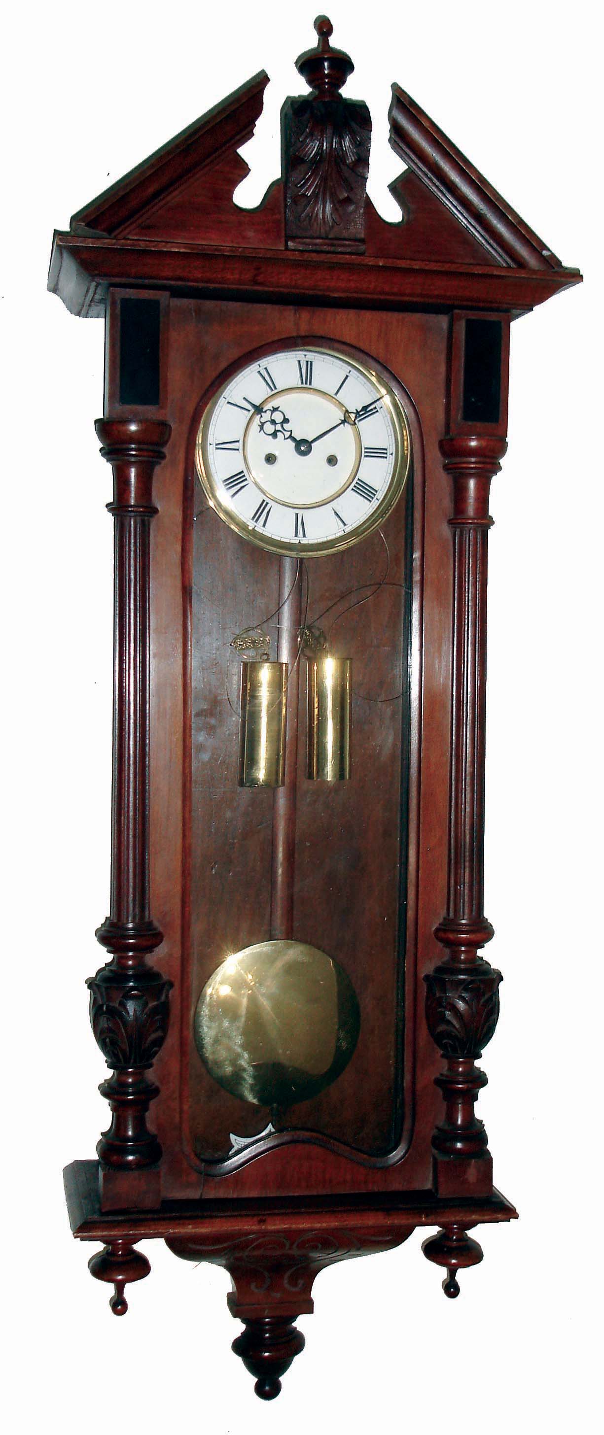 Clocks- 3 (Three) Gustav Becker, German, walnut 2 weight, 8 days, Vienna regulator wall clocks, white porcelain dials (one signed by Hamburg retailer), c1890 — Antique Clocks Price Guide