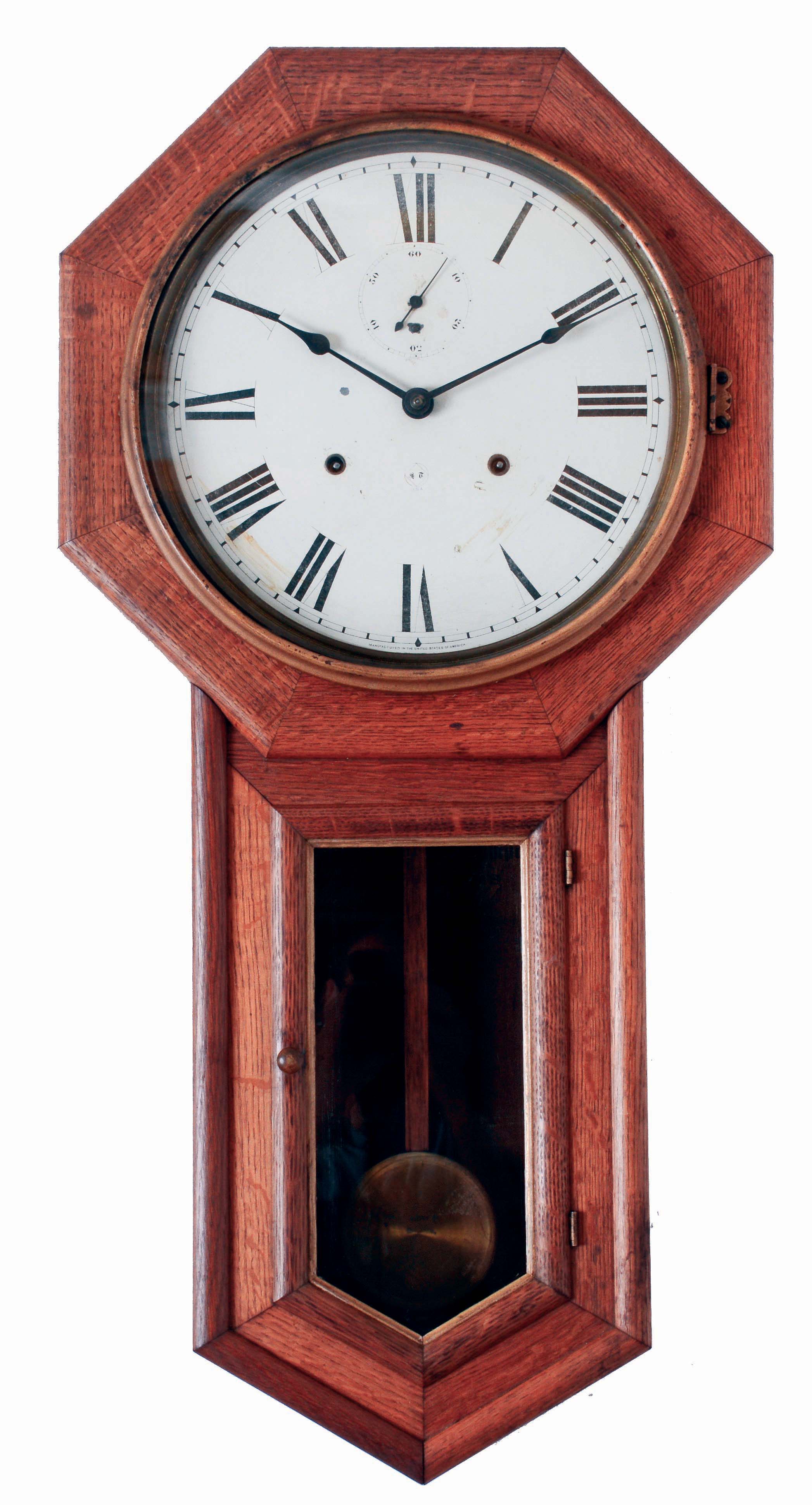 Seth Thomas Clock Co., Thomaston, Conn., "World" wall clock in oak case. 15 day, spring driven, double wind time only movement, c1909. — Antique Clocks Price Guide