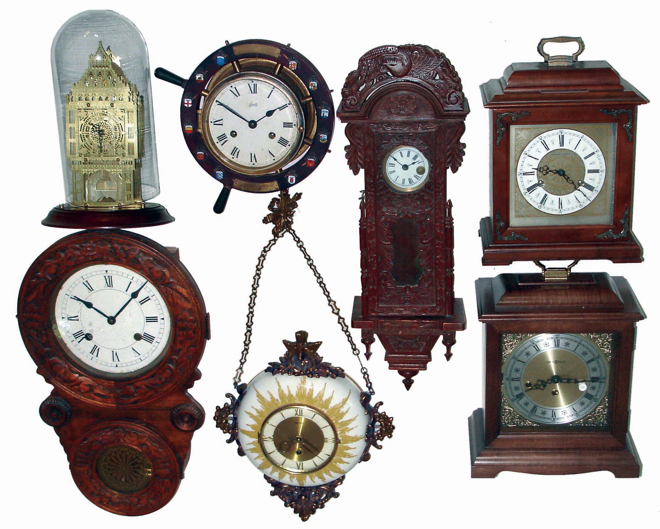 Clocks- 7 (Seven) German and Asian, 8 days, mantel and wall clocks: makers include Howard Miller, Hamilton, Proclocks, Hermle, Schatz, etc. 20th century — Antique Clocks Price Guide