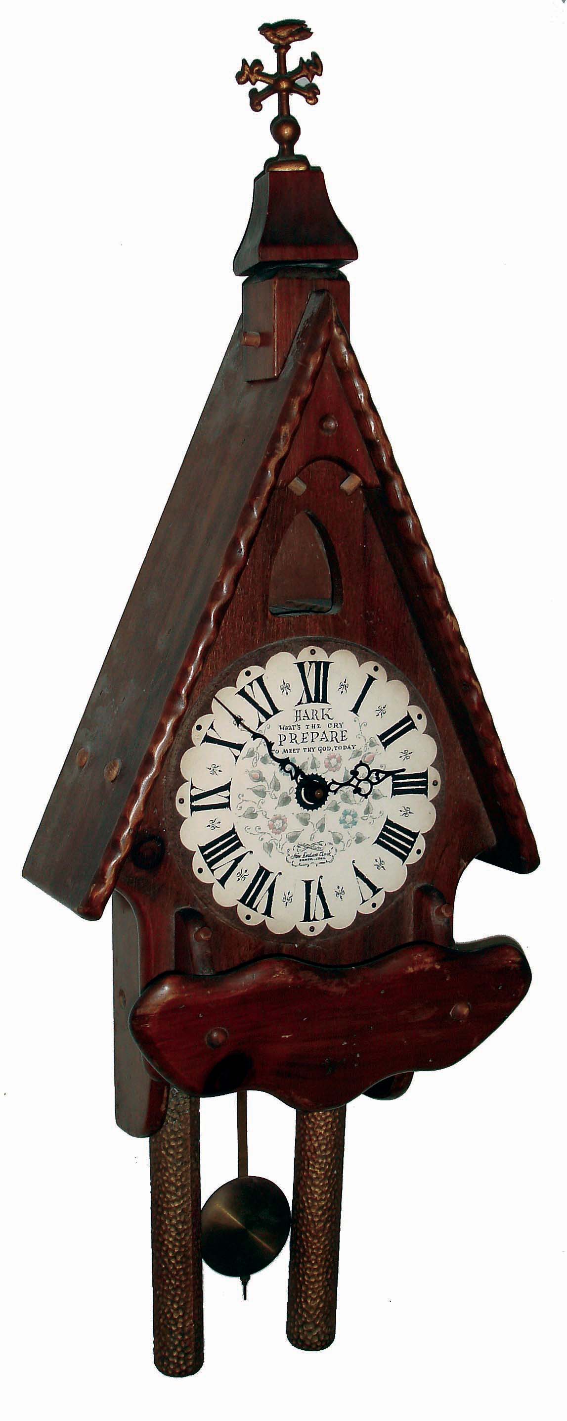 Clocks- 3 (Three), 8 days, Connecticut wall clocks: New England Clock Co., with time and strike, German movement, c1960; Ingraham "Hartford" oak long drop time only school clock, c1910; Jerome & Co., "Eclipse" dark oak long drop, time and strike, school clock; c1905 — Antique Clocks Price Guide