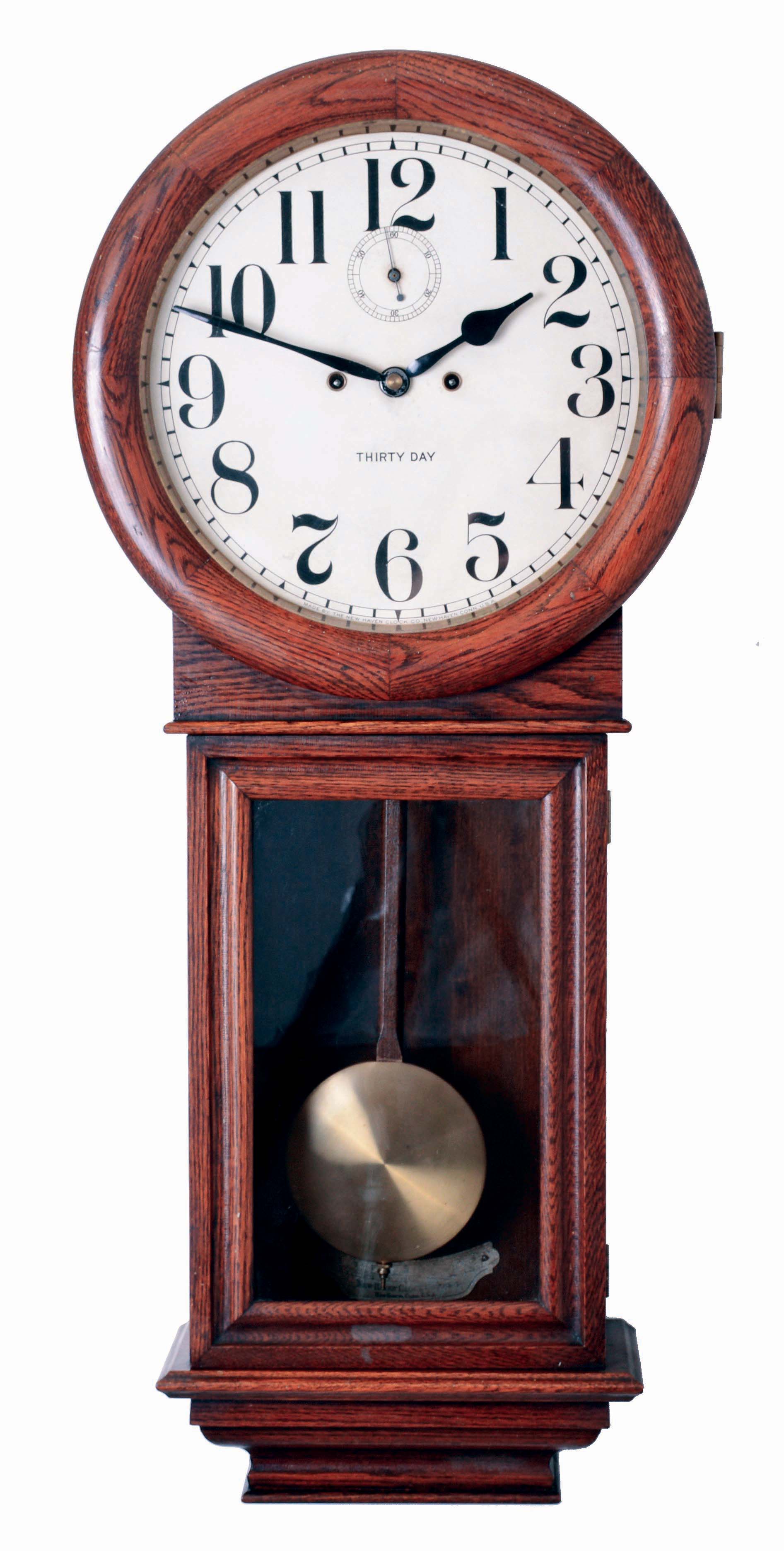 New Haven Clock Co., New Haven, Conn., "Saturn", 30 day, double wind spring driven brass movement wall timepiece, c1911 — Antique Clocks Price Guide
