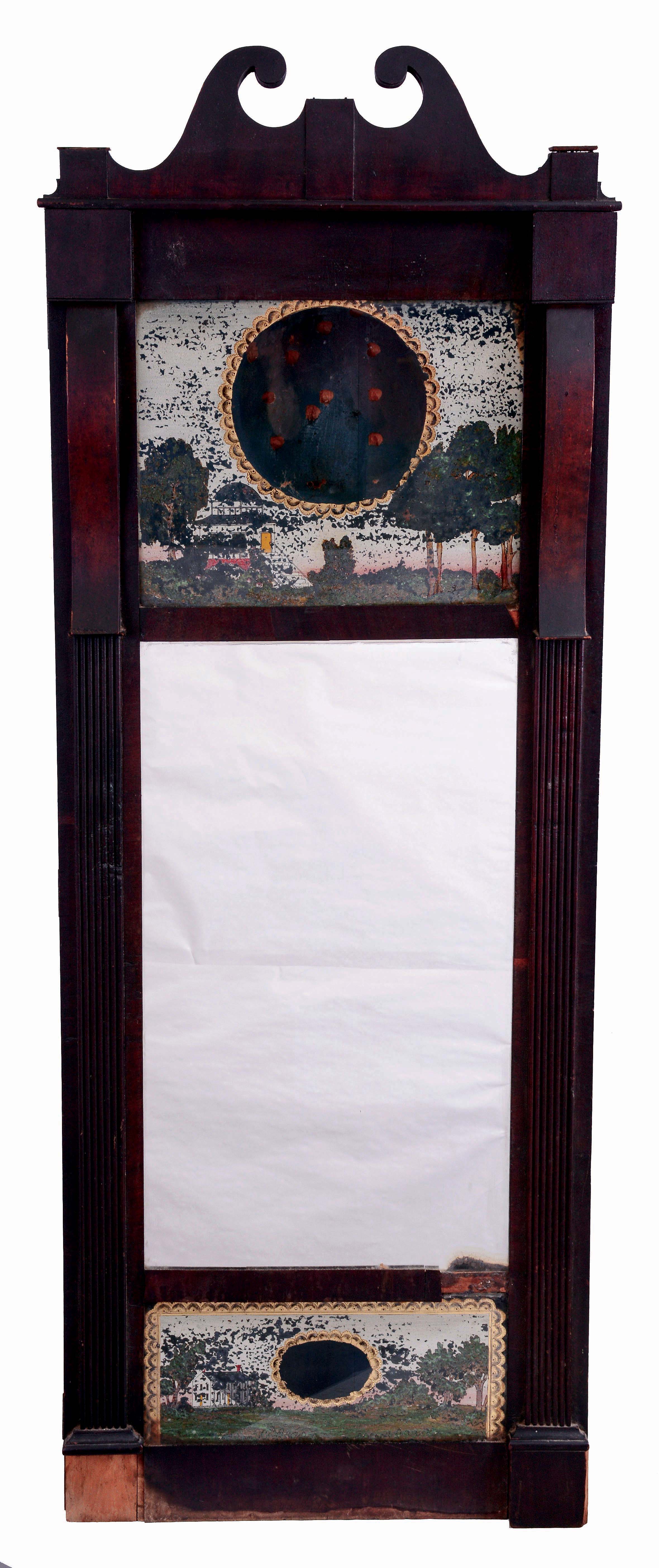 Ives, Roberts & Co., or Thomas Barnes & Co., Bristol, Conn., "Irish Pattern" looking glass wall clock (case only), c1817 — Antique Clocks Price Guide