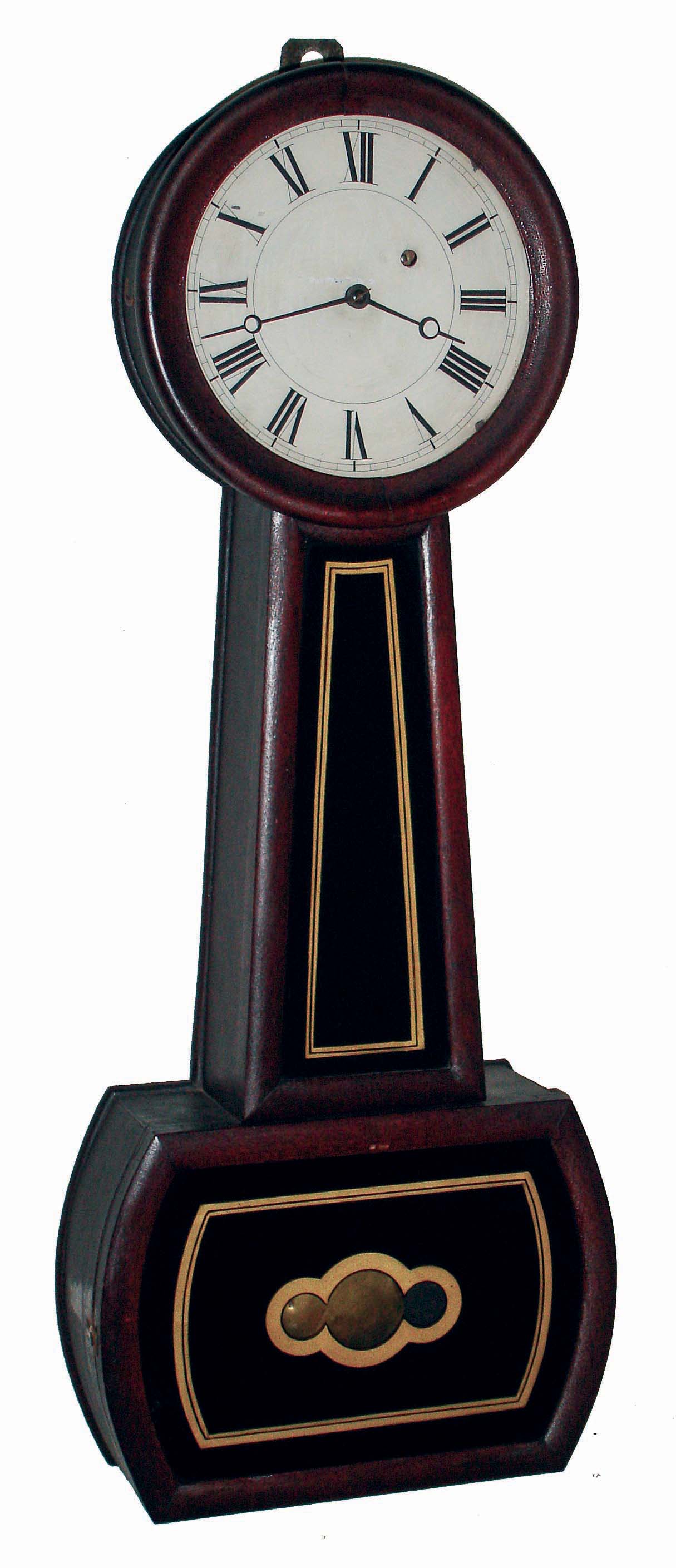 Daniel Pratt & Sons, Reading and Boston, Mass., mahogany, 8 days weight driven banjo wall timepiece, c1855 — Antique Clocks Price Guide