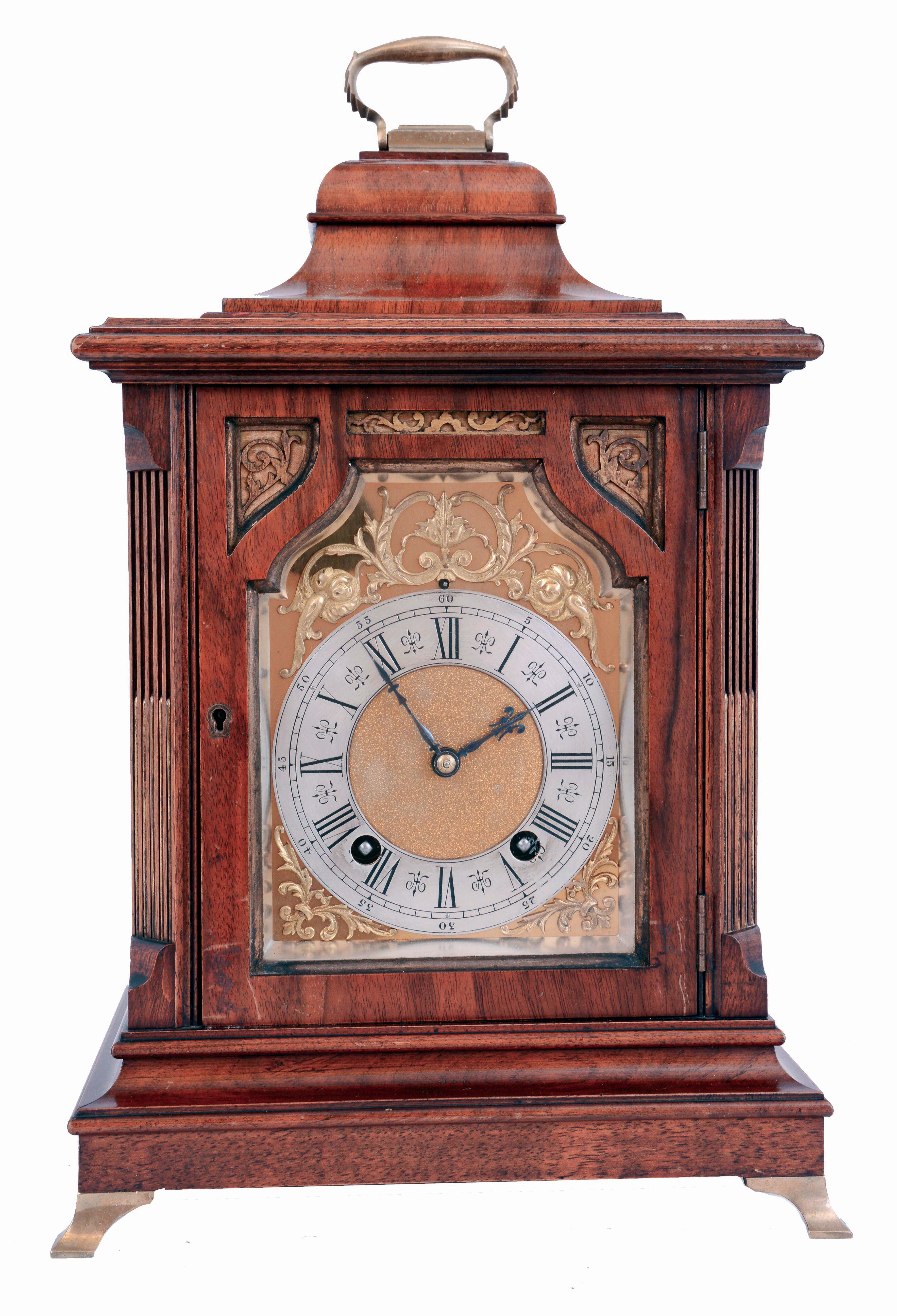 Lenzkirch, Germany, walnut, 8 days, two-train quarter-striking mantel clock for the English market, in a bell top style case and the composite dial with gilt trimmings, serial #920294, 1890 — Antique Clocks Price Guide