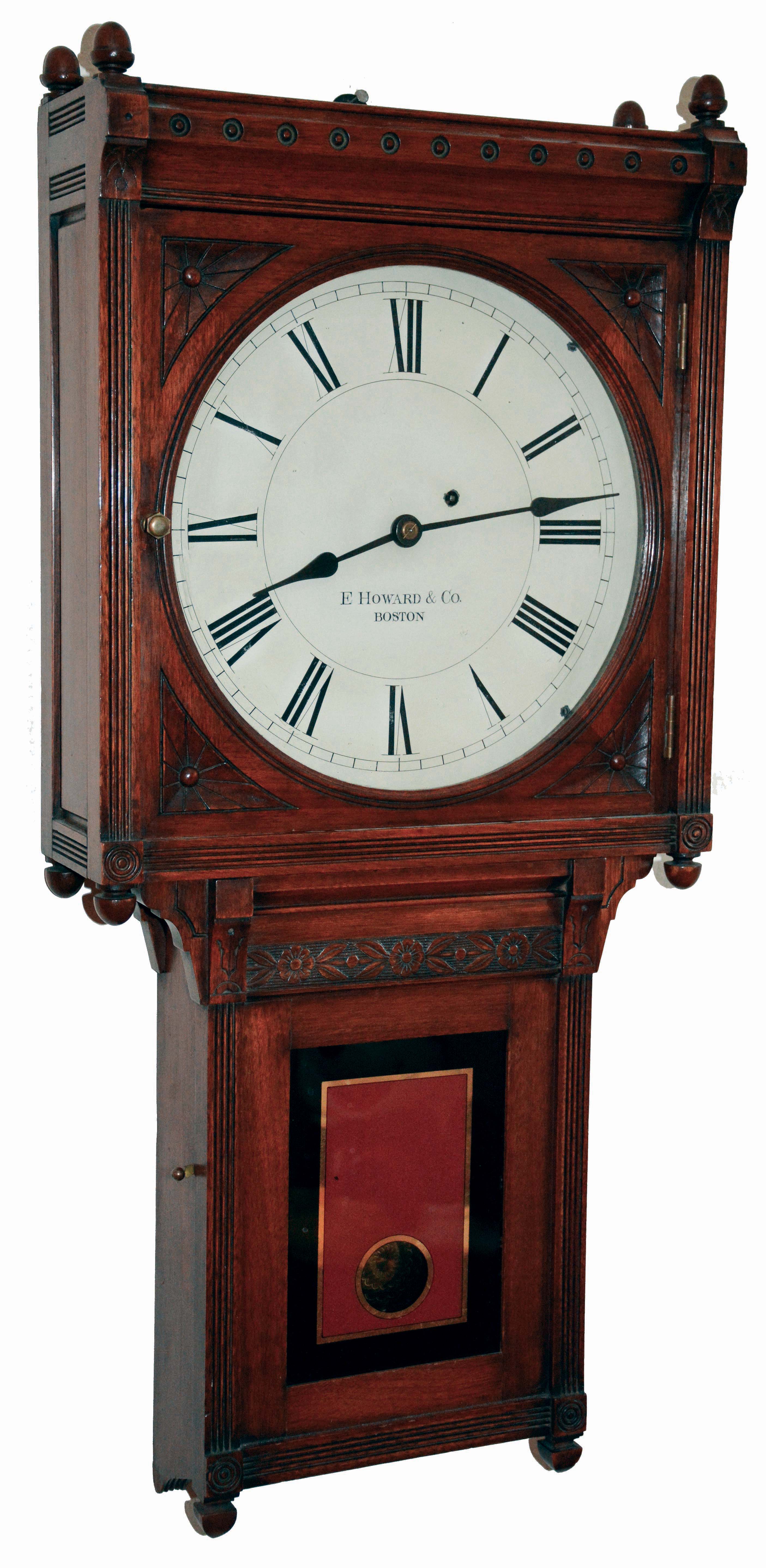 E. Howard & Co., Boston, Mass., "No. 75 Regulator", 8 days, weight driven brass movement wall regulator, c1889 — Antique Clocks Price Guide