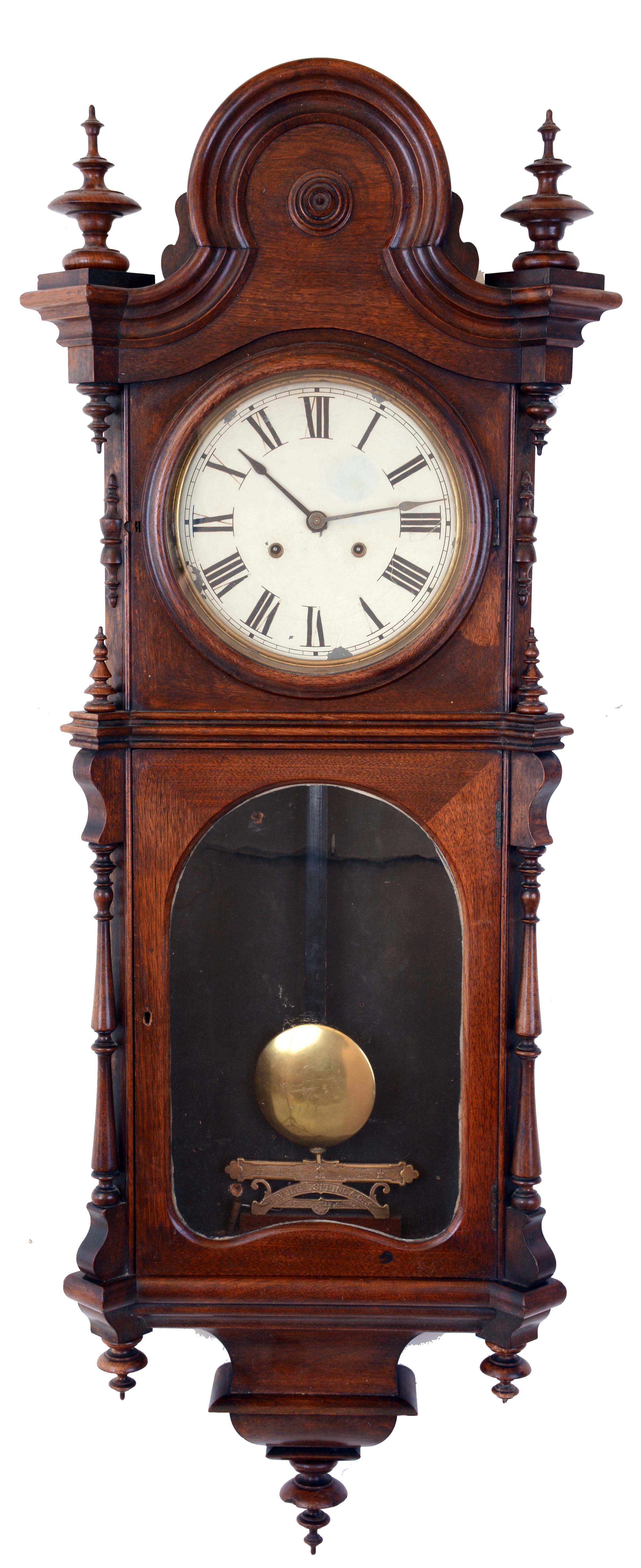 Welch, Spring & Co., Forestville, Conn., "Regulator No. 5", 8 days, double wind weight driven brass movement wall timepiece, c1874 — Antique Clocks Price Guide