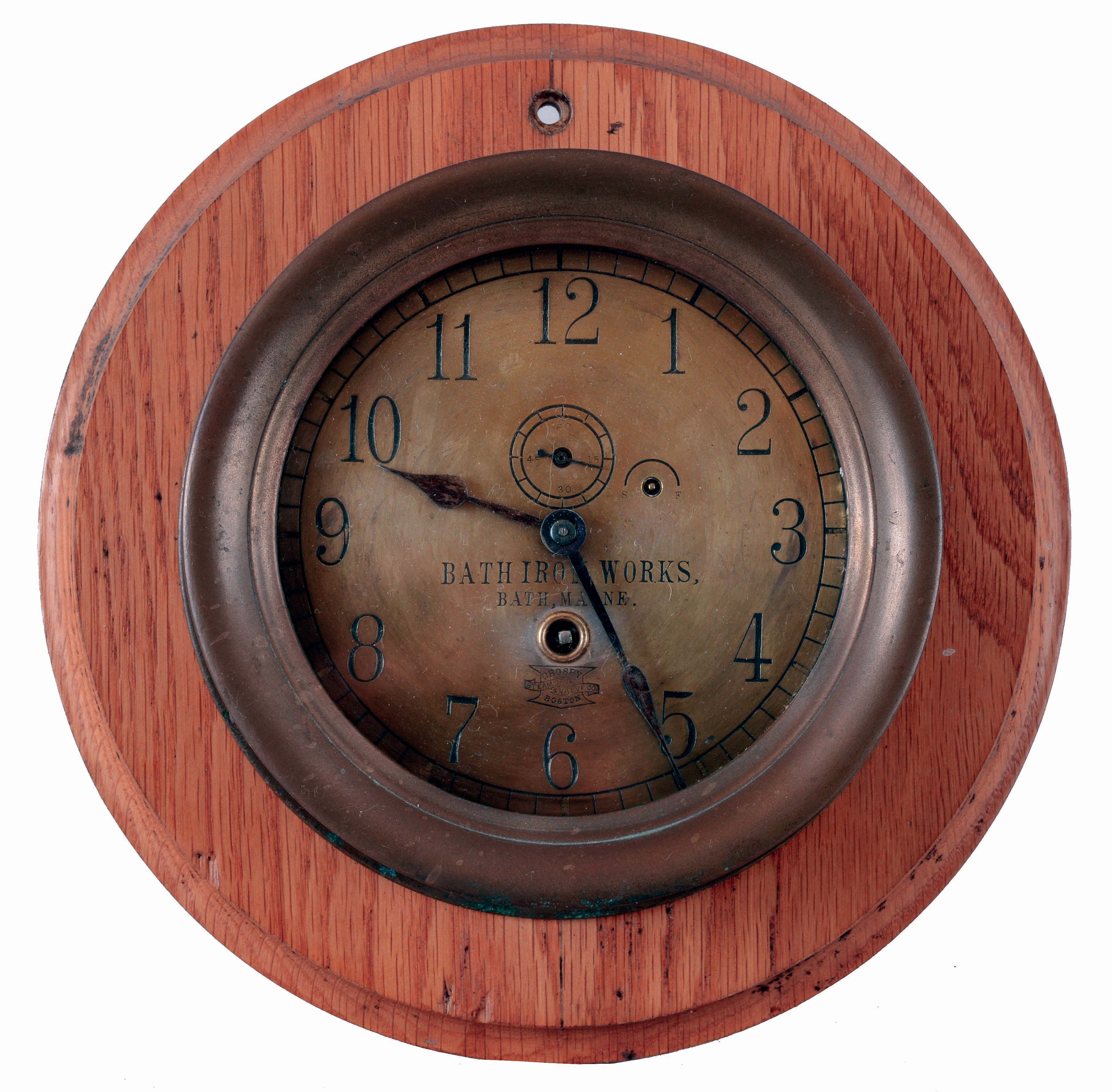 Boston Clock Co., Boston, Mass., 8 days, spring driven brass movement engine room wall timepiece, c1900, Serial No. 1998. Movement has a patent date of 1880. — Antique Clocks Price Guide