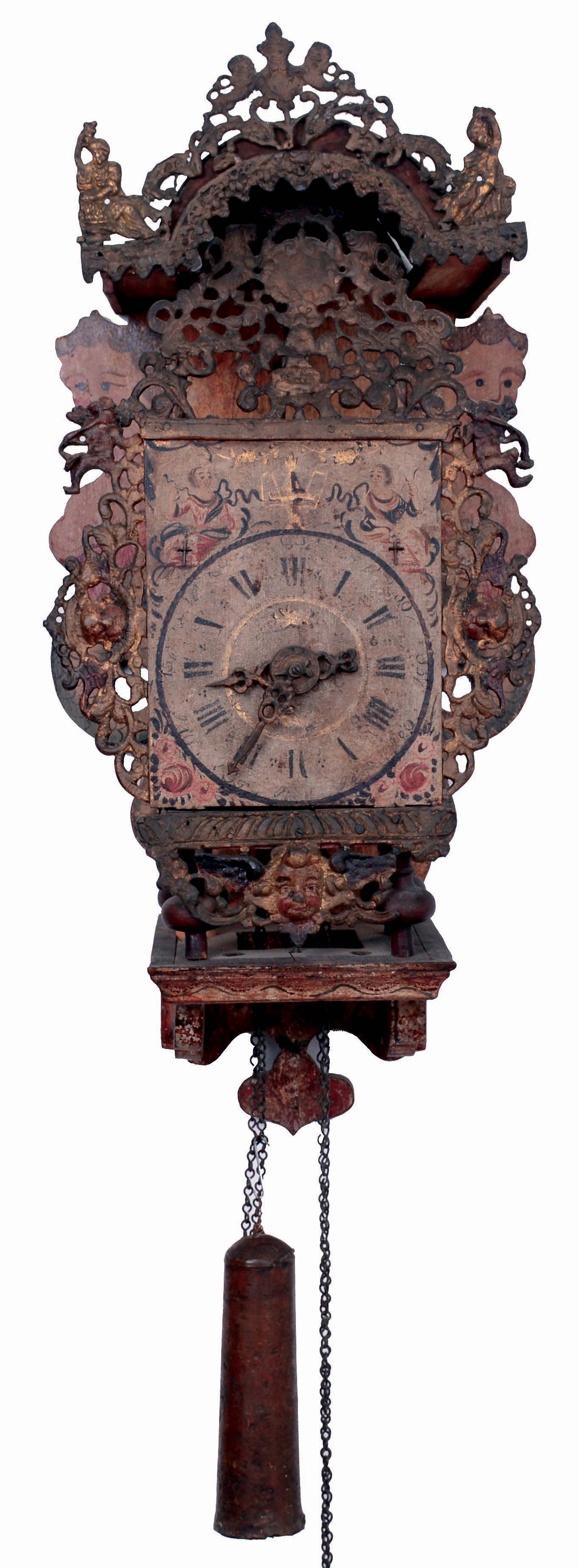 Dutch Stoelklok, time, strike and alarm, weight driven wall clock, 30 hours, c1825 — Antique Clocks Price Guide