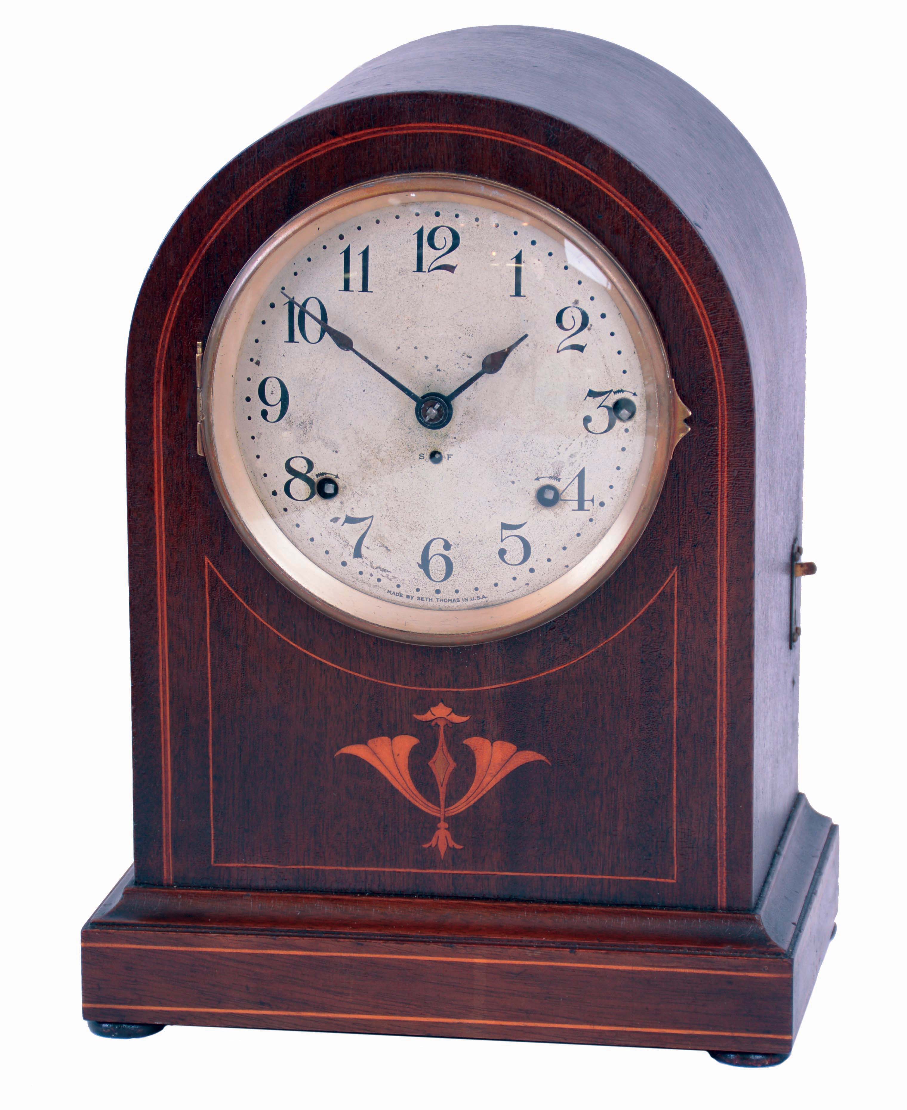 Seth Thomas Clock Co., Thomaston, Conn., "Chime Clock No. 61" mahogany case, 8 days, 4 rod Westminster chime mantel clock, c1921 — Antique Clocks Price Guide