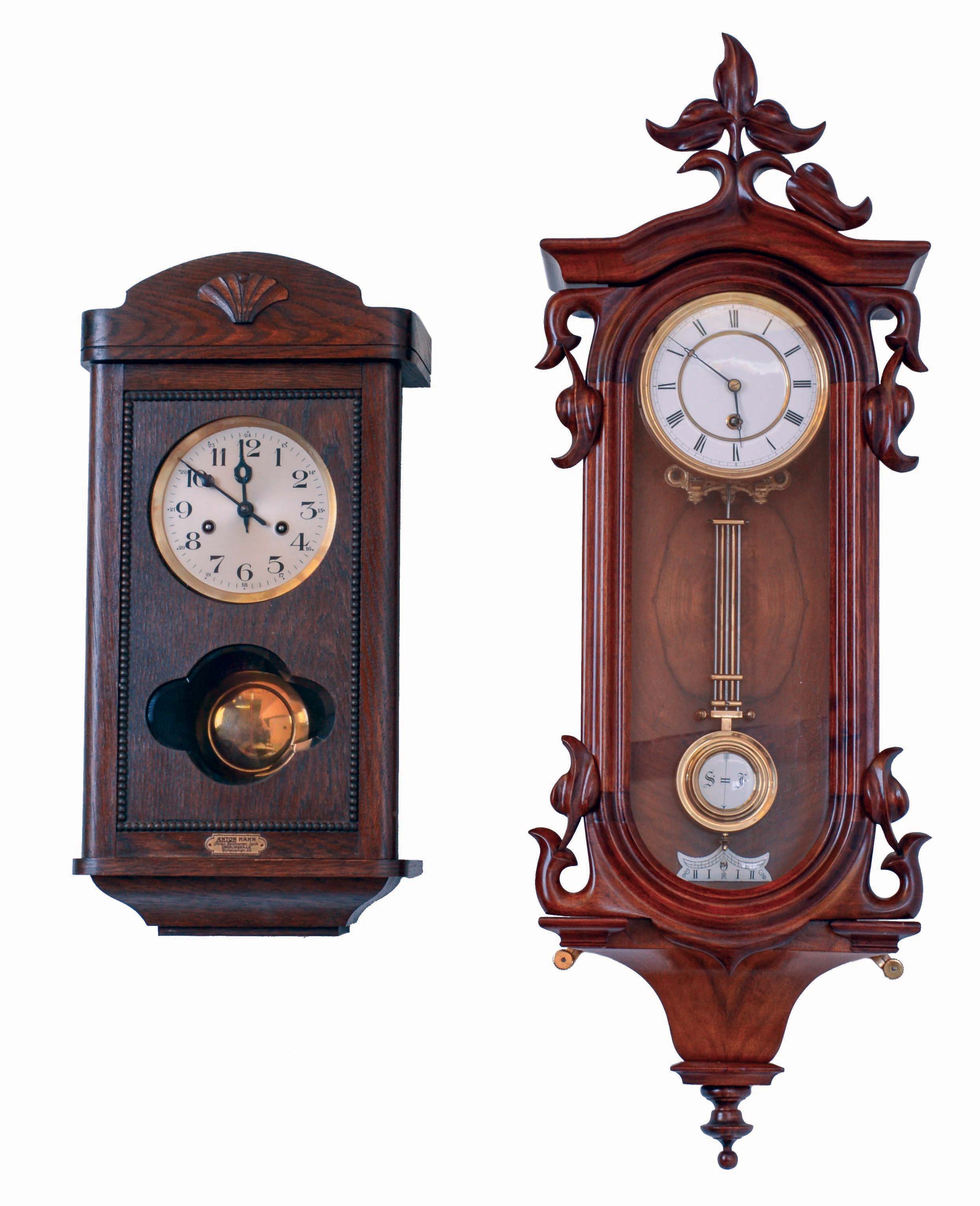 Clocks- 2 (Two) Lenzkirch Spring Driven Wall Clocks from different eras. The first is 8 days, time only with a very nice leaf accent, style #309, "R-A", serial #218007, c1871, with porcelain dial, The second an 8 days, striking Edwardian box style wall clock, c1910, in a dark oak case with beaded door trim and silvered dial. — Antique Clocks Price Guide